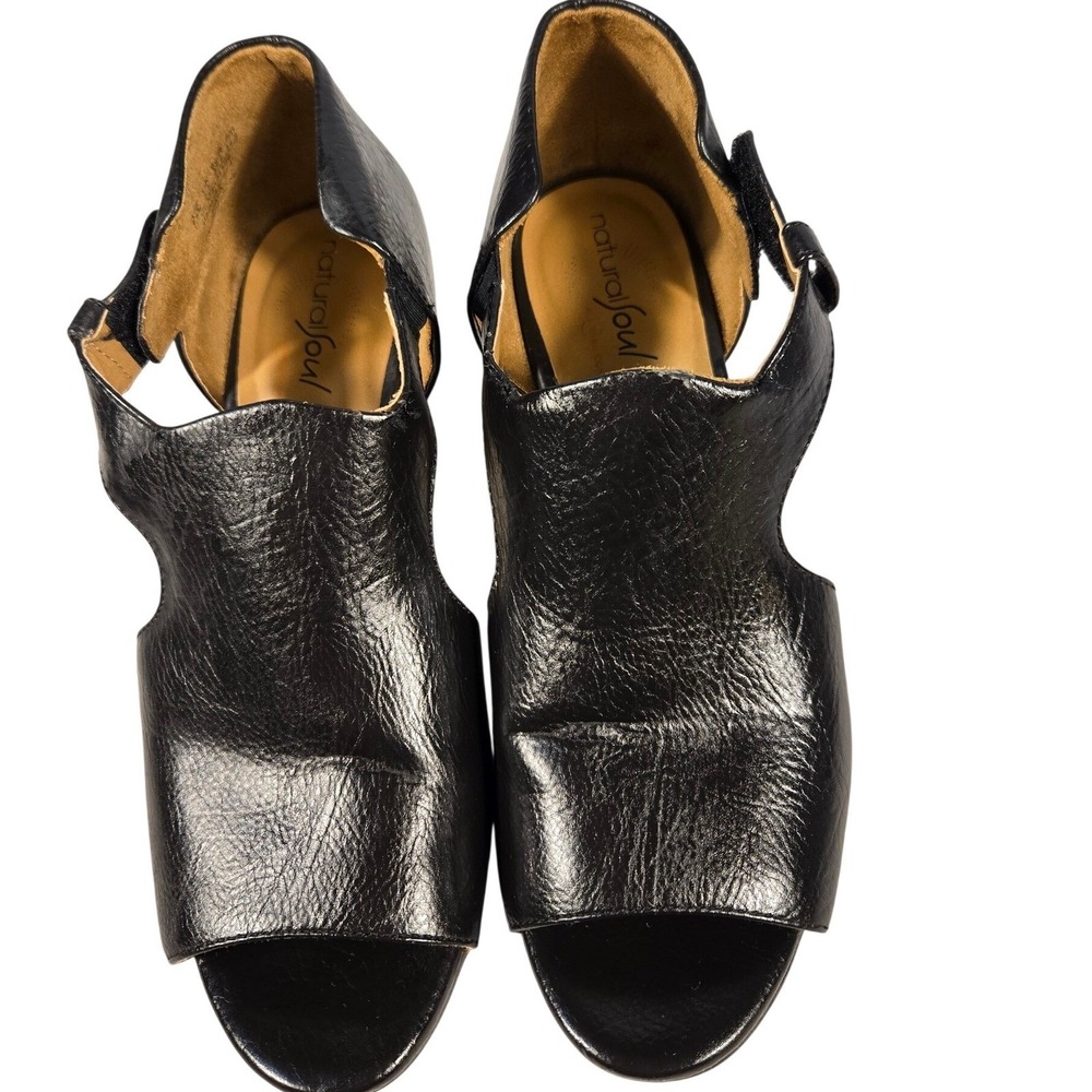 Natural Soul Daya Black Peep Toe Block‎ Heel Cutout Sandals Womens 7.5M
